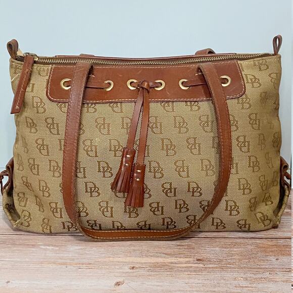 Vintage Dooney & Bourke Monogram Canvas Tote Bag with Leather Accents - Picture 7 of 12